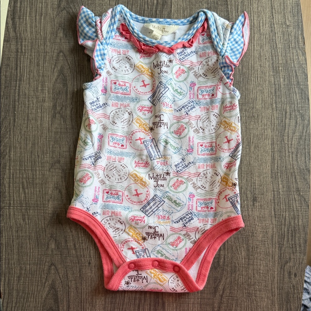 Matilda Jane White Multi-Color Passport Print Ruffle-Sleeve One-Piece